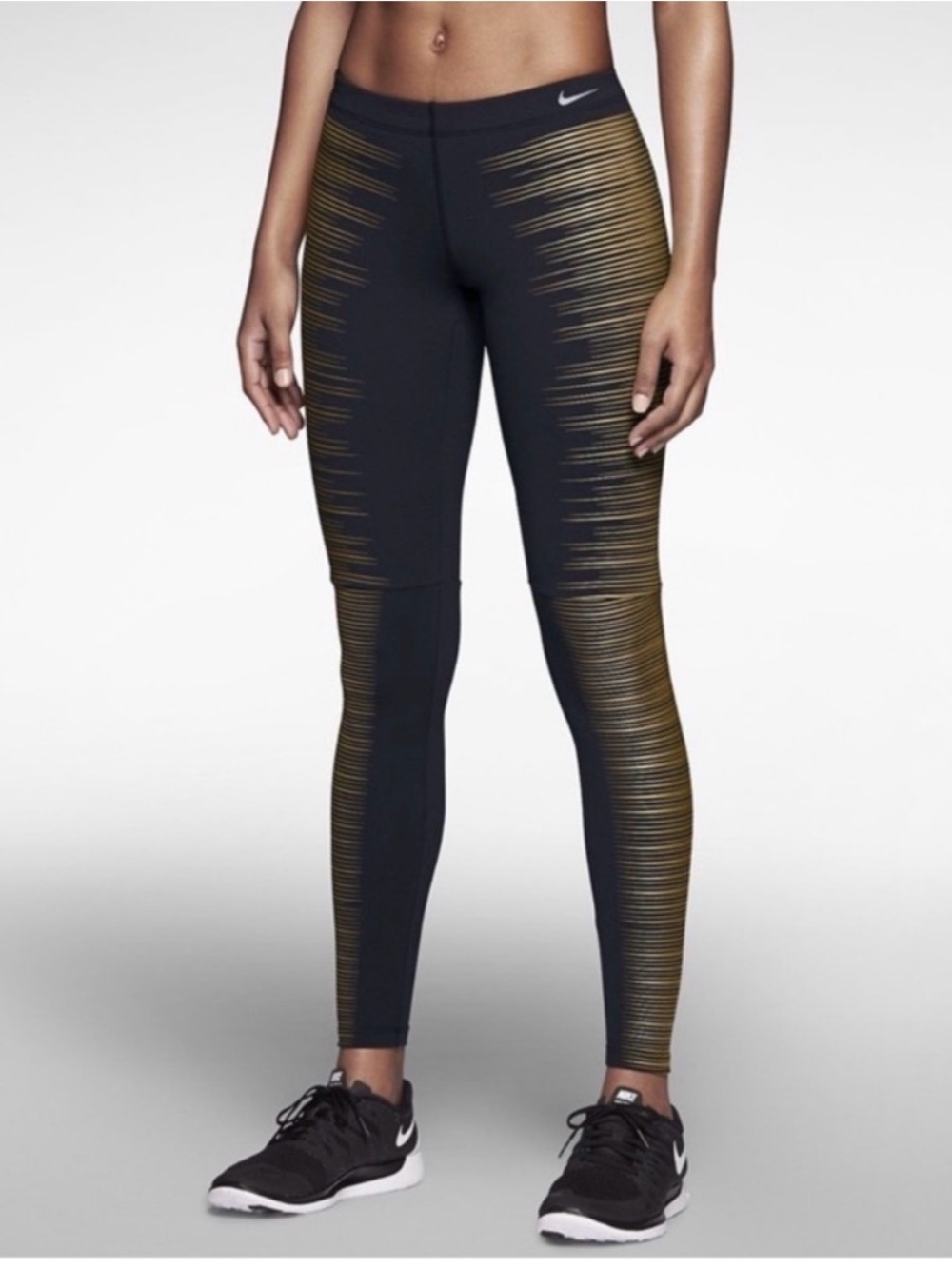 Nike Black Dri-FIT Leggings with Gold Accent Lines size S